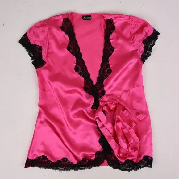 🌺 Frederick's of Hollywood NWOT Pink Lace Set Pants Top Panties Corset Pajama S - Picture 2 of 7